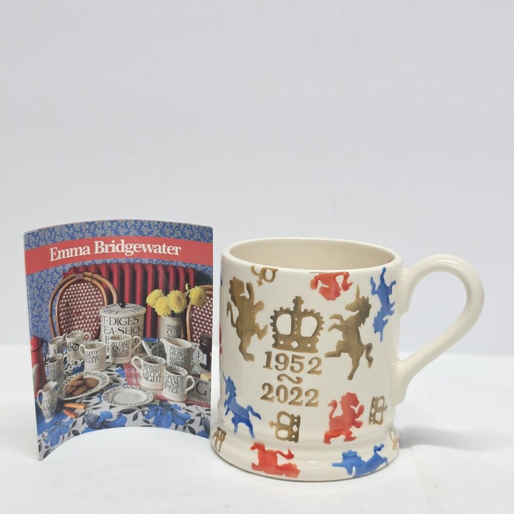 EMMA BRIDGEWATER QUEEN ELIZABETH PLATINUM JUBILEE MUG 1/2 Pint Crowns & Unicorns